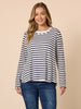 The Duo Stripe Print 2 in 1 Top - Navy/Ivory rc&co