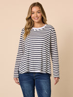 The Duo Stripe Print 2 in 1 Top - Navy/Ivory