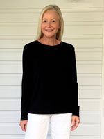 Brushed Crew Neck Long Sleeve Tee - Black