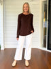 Brushed Crew Neck Long Sleeve Tee - Coffee