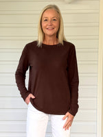 Brushed Crew Neck Long Sleeve Tee - Coffee