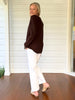Brushed Crew Neck Long Sleeve Tee - Coffee