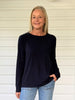 Brushed Crew Neck Long Sleeve Tee - Navy