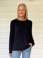 Brushed Crew Neck Long Sleeve Tee - Navy