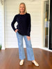 Brushed Crew Neck Long Sleeve Tee - Navy