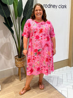 Summer Gala Floral Print Dress - Hot Pink