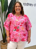 Summer Gala Floral Print Top - Hot Pink