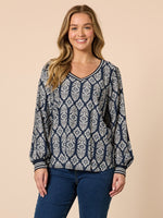 Lola Print Top - Navy/White