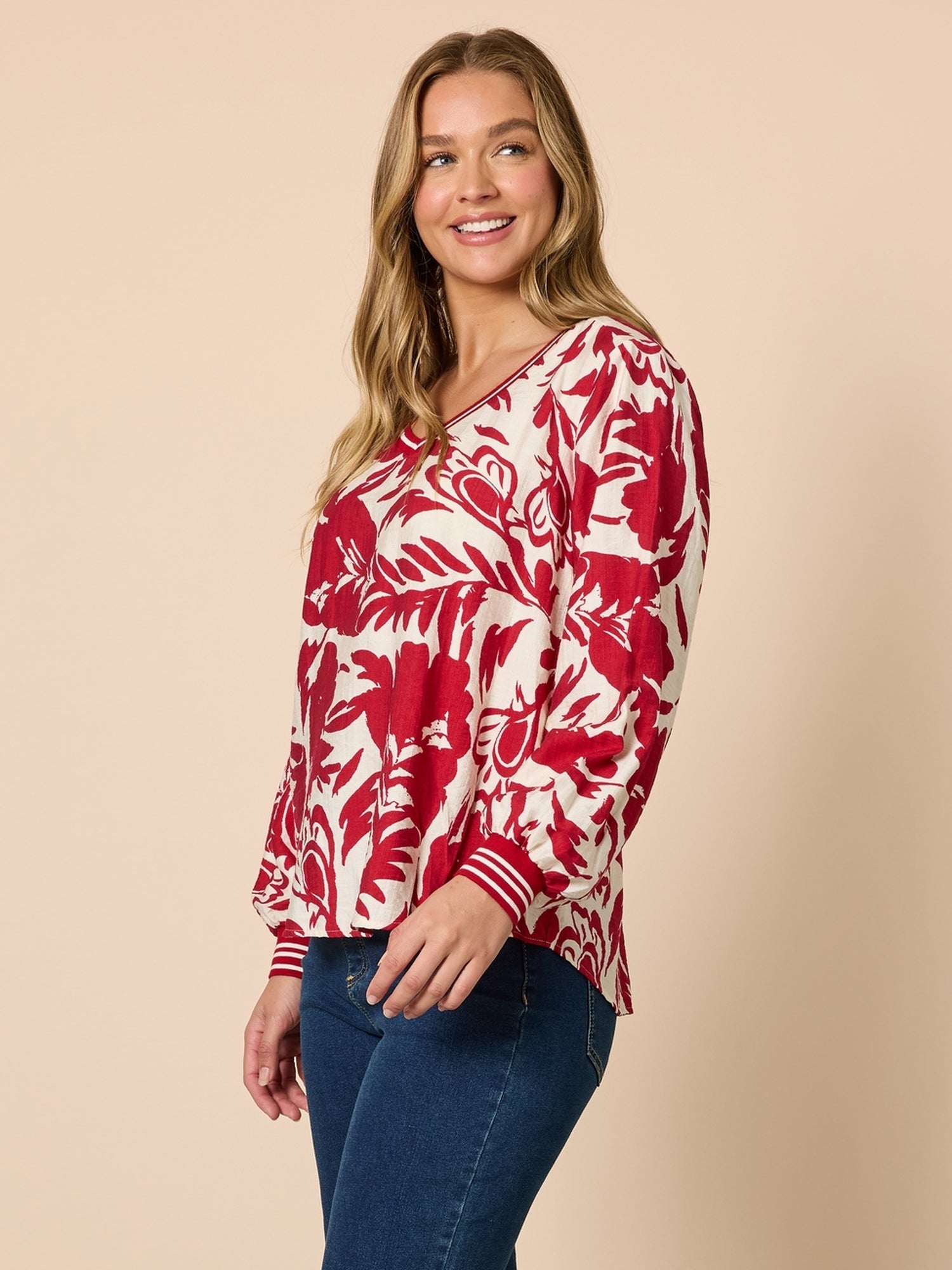 Moulin Rouge Floral Print Top - Red rc&co