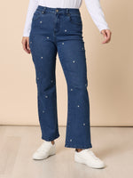 Hollywood Embroidered Star Straight Leg Jean - Denim
