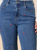 Embroidered Cherry Straight Leg Jeans - Denim