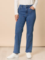 Embroidered Cherry Straight Leg Jeans - Denim
