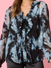 Lucia Ruffle Print Sheer Shirt - Midnight rc&co