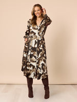 Venice Print Button Though Dress - Espresso Multi