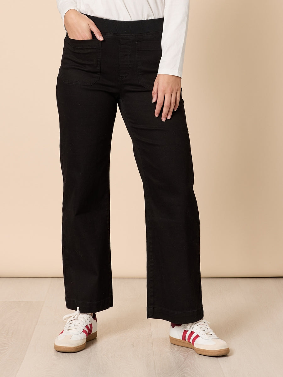 Carpenter Stretch Wide Leg Pull On Denim Jean - Black – RC & Co