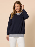 Double Take 2 in 1 Stripe Top  - Navy/White