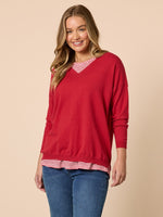 Double Take 2 in 1 Stripe Top  - Red/White