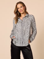 Ava Geometric Print Shirt - Black/Ivory