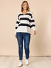 Crew V Neck Stripe Print Knit Top - Navy/Ivory rc&co