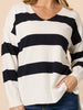 Crew V Neck Stripe Print Knit Top - Navy/Ivory rc&co