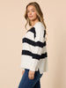 Crew V Neck Stripe Print Knit Top - Navy/Ivory rc&co