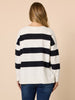 Crew V Neck Stripe Print Knit Top - Navy/Ivory rc&co