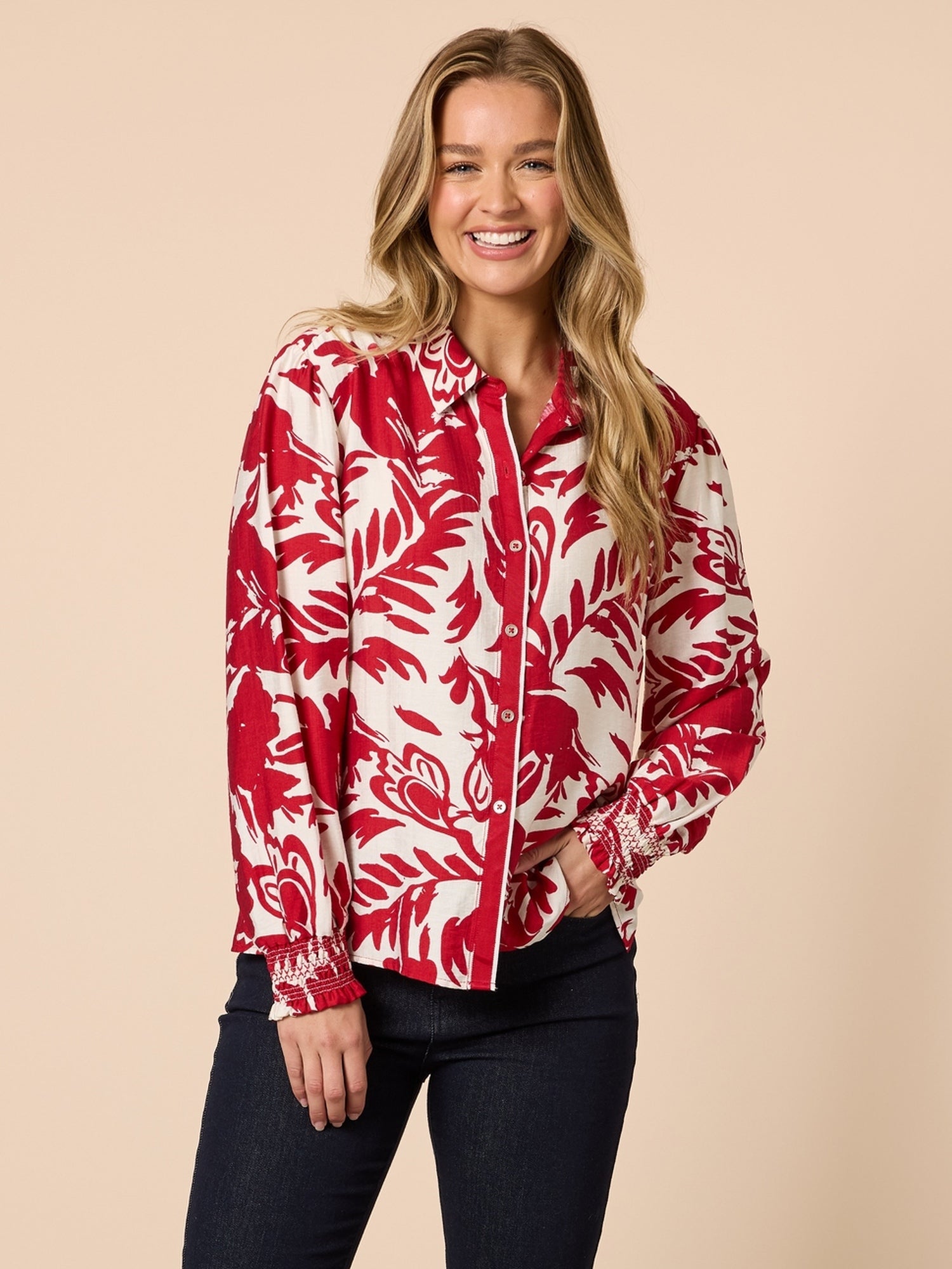 Moulin Rouge Floral Print Shirt  - Red rc&co
