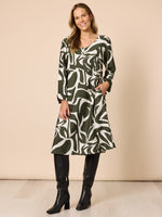 Lyon Print Dress - Khaki Ivory