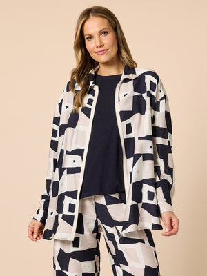 Rive Gauche Print Shacket - Navy Multi rc&co