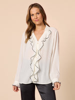 Tuxedo Ruffle Sheer Shirt - Ivory