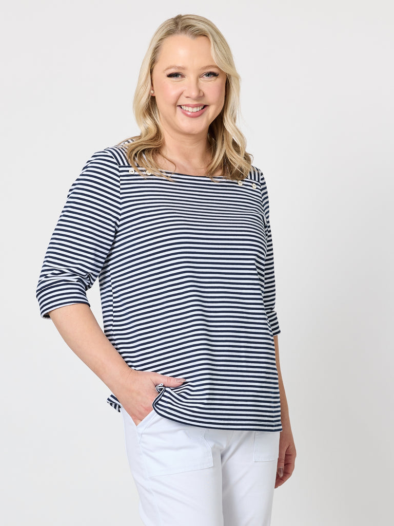 New Mariner Stripe Tee - Navy/White rc&co