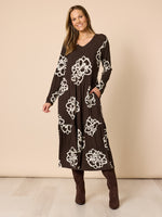 Florentine Floral Print Dress - Coffee Ivory