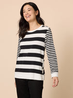 Brighton Stripe Print Top - Black/Ivory