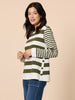 Brighton Stripe Print Top - Khaki Ivory