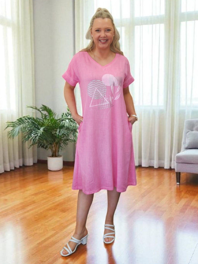 Over the Moon Print Dress - Pink RC&CO