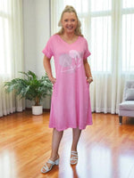 Over the Moon Print Dress - Pink