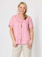 Audrey Linen Short Sleeve Top - Musk