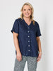 Audrey Linen Short Sleeve Top - Navy