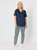 Audrey Linen Short Sleeve Top - Navy