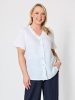 Audrey Linen Short Sleeve Top - White