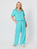 Audrey Linen Short Sleeve Ruffle Shirt - Seafoam