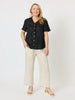 Audrey Linen Short Sleeve Ruffle Shirt - Black