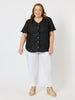 Audrey Linen Short Sleeve Ruffle Shirt - Black