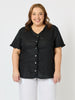 Audrey Linen Short Sleeve Ruffle Shirt - Black