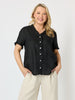Audrey Linen Short Sleeve Ruffle Shirt - Black