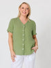 Audrey Linen Short Sleeve Top - Fern