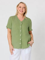 Audrey Linen Short Sleeve Top - Fern