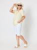 Audrey Linen Short Sleeve Ruffle Shirt - Lemon