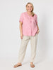 Sarah Linen Pleat Hem Pant - Natural