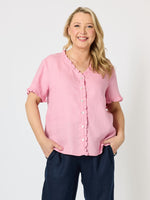 Audrey Linen Short Sleeve Ruffle Shirt - Musk